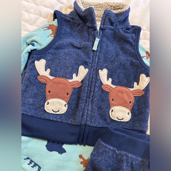 CARTER’S Just One You 🩵Baby Boy Deer 3 Piece Outfit, NWT - Picture 4 of 8